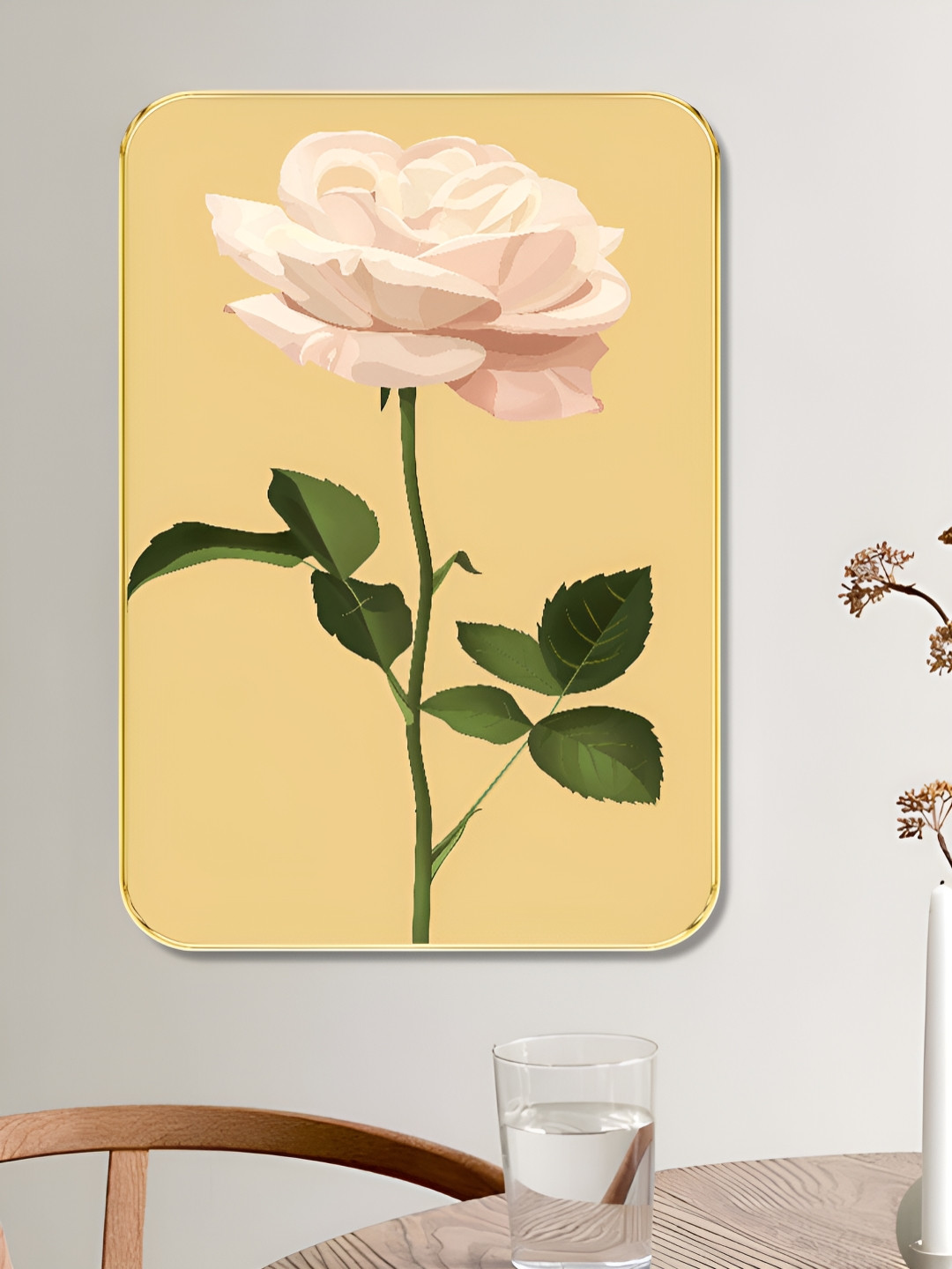 Myntra Elegant Homes Green & Rose Light Blush Rose Wooden Wall Art