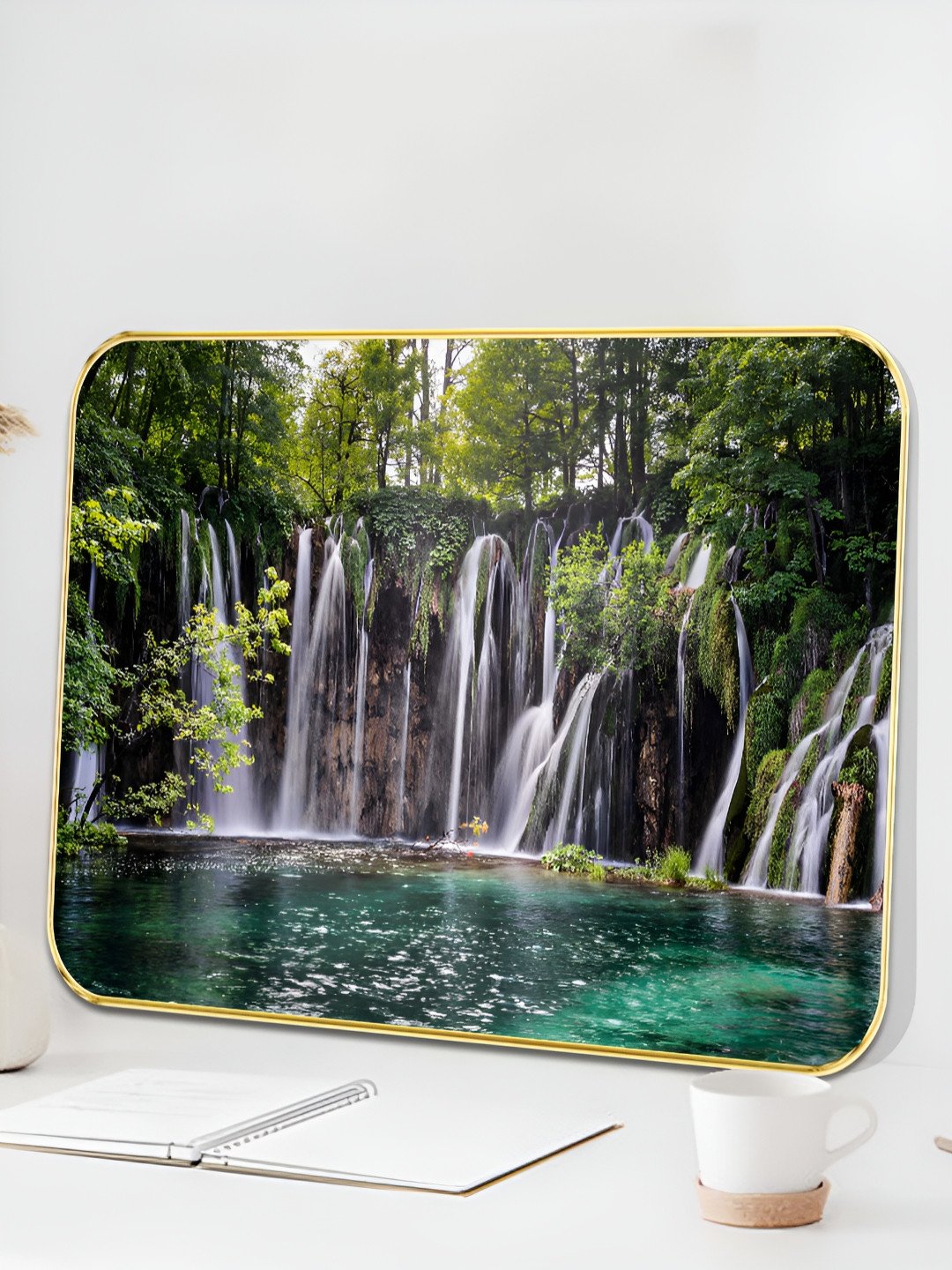 Myntra Elegant Homes Green & White 1 Piece Wooden Waterfall Wall Art