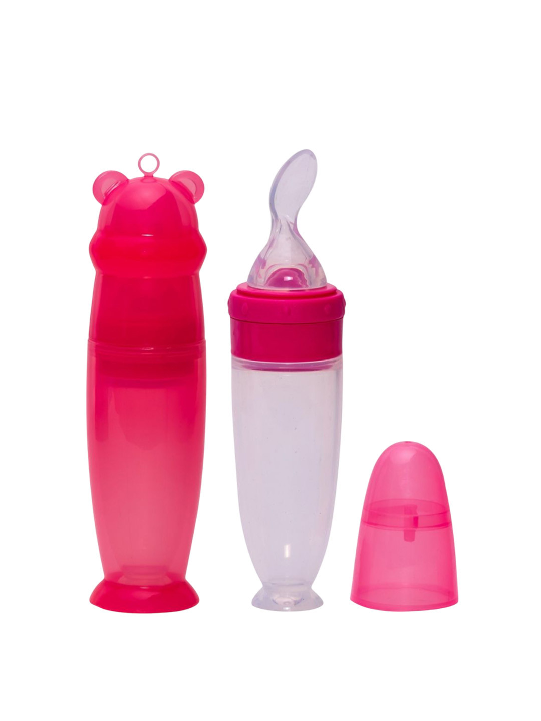 Adore Mr.Bear Baby Premium Silicon Squeeze Feeder With Cap & Storage Case- 100ml - Pink