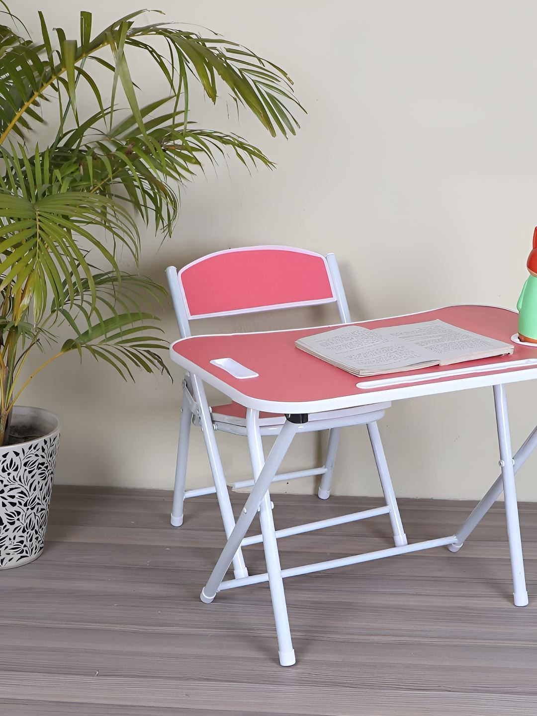 The Tickle Toe Kids Pink & White Wooden & Metal Foldable Study Table