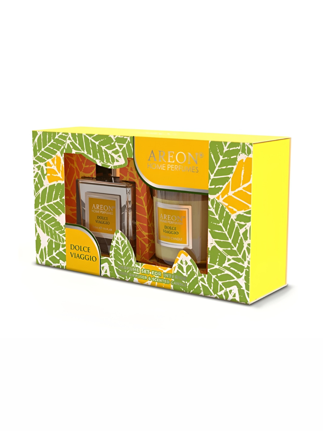 AREON Yellow & Green Dolce Viaggio Home Perfume Set 150ml & Candle