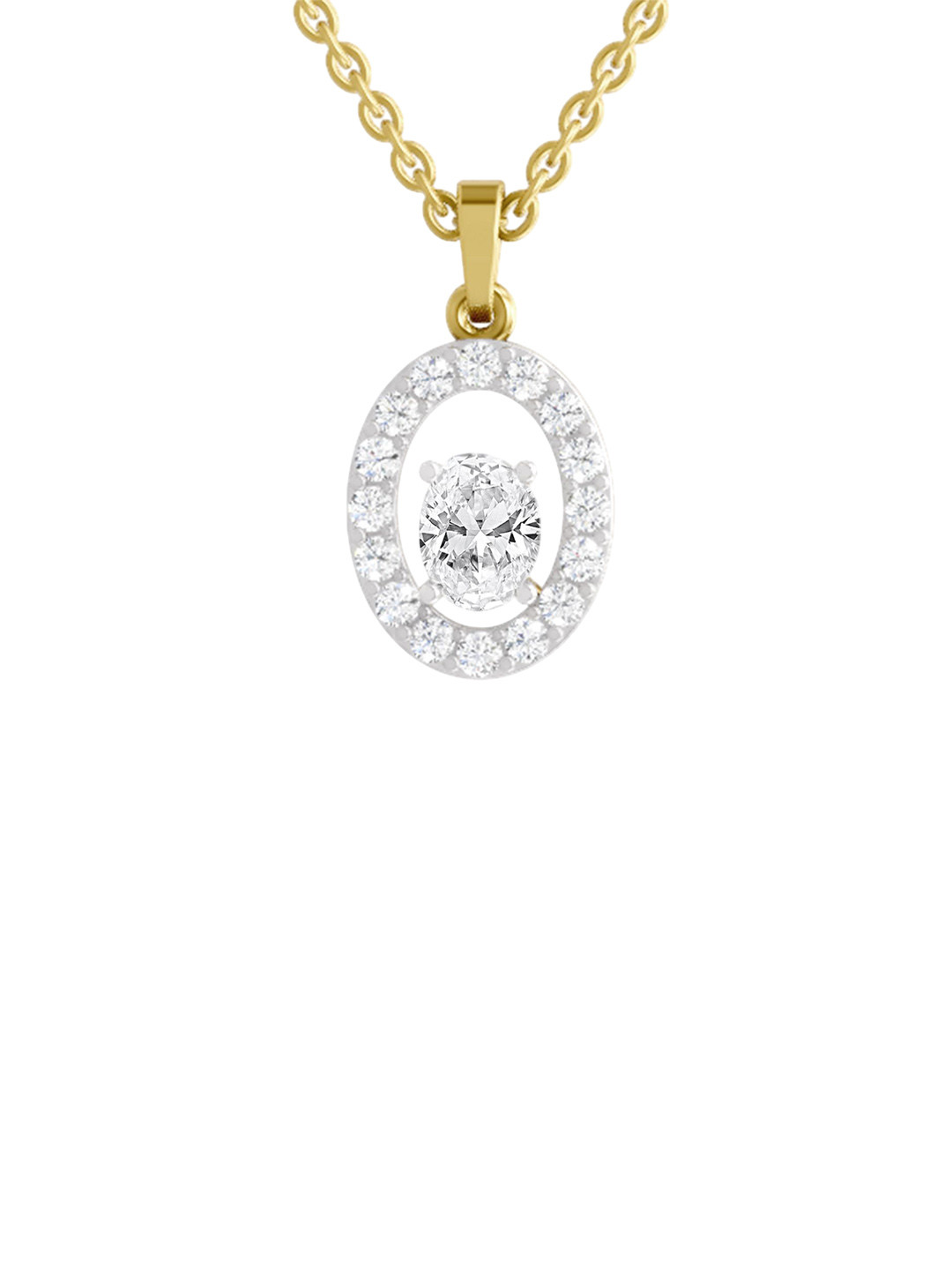 Sparkles 14K Yellow Gold Lab Grown Diamond 1.41 Carat Oval & Round Shape Diamond Pendant