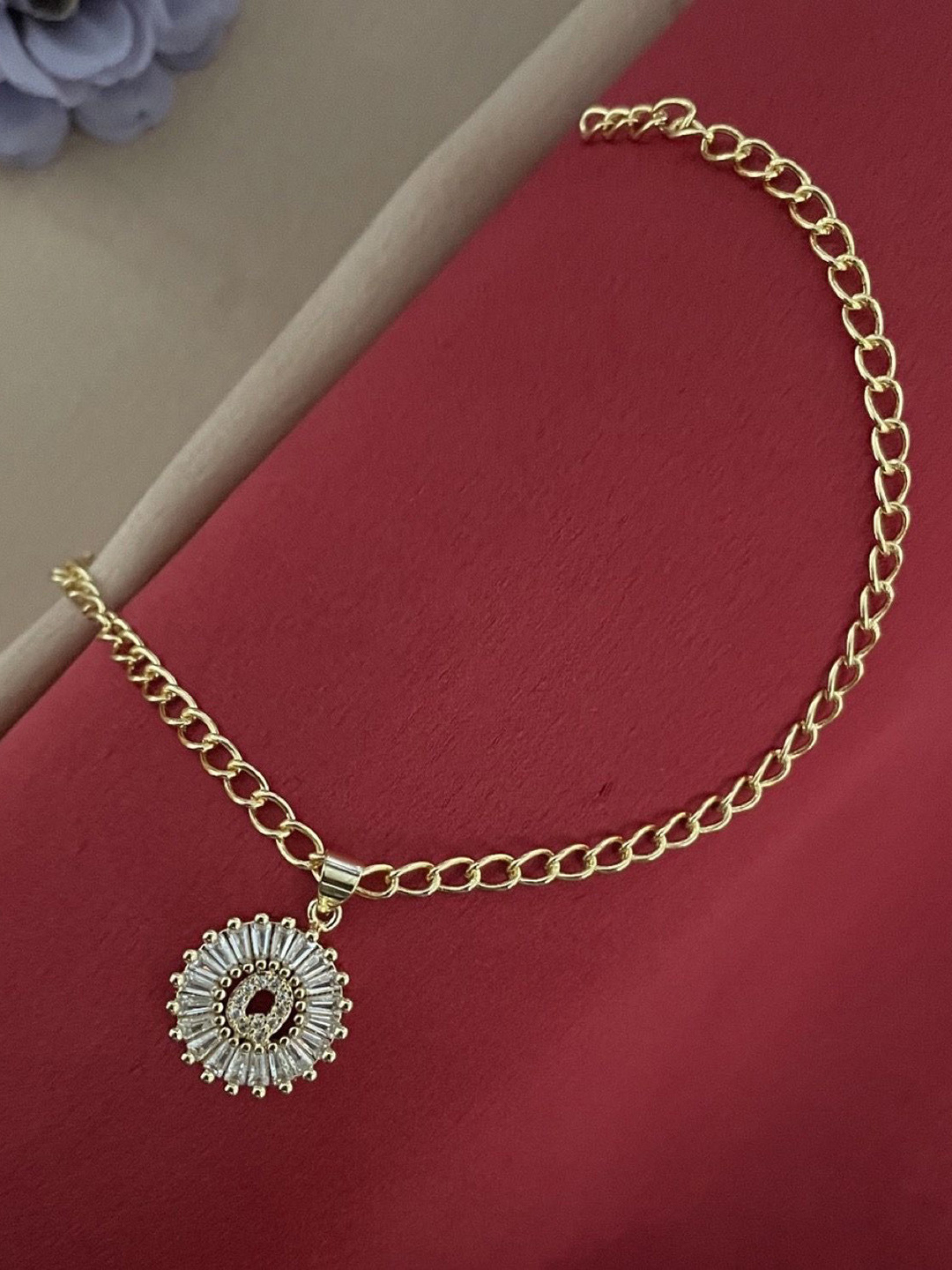 Digital Dress Room American diamond Studded Q Letter Round Pendant Wraparound Rakhi