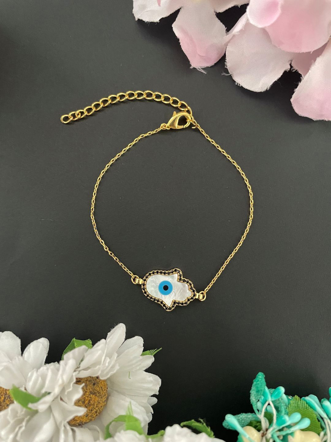 Digital Dress Room American Diamond Studded Hamsa Evil Eye Pendant Lumba Rakhi