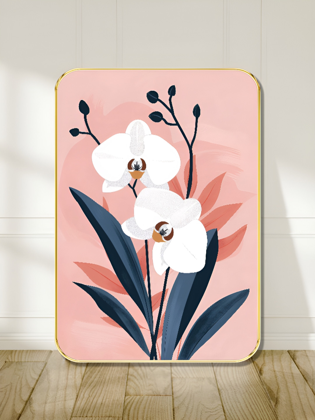 Myntra Elegant Homes Pink & White Orchid Wooden Painting Wall Art