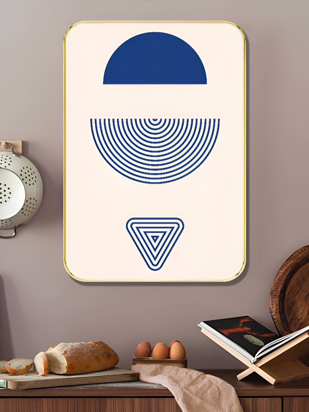 Myntra Elegant Homes Off White & Blue Minimal Geometric Wooden Wall Art