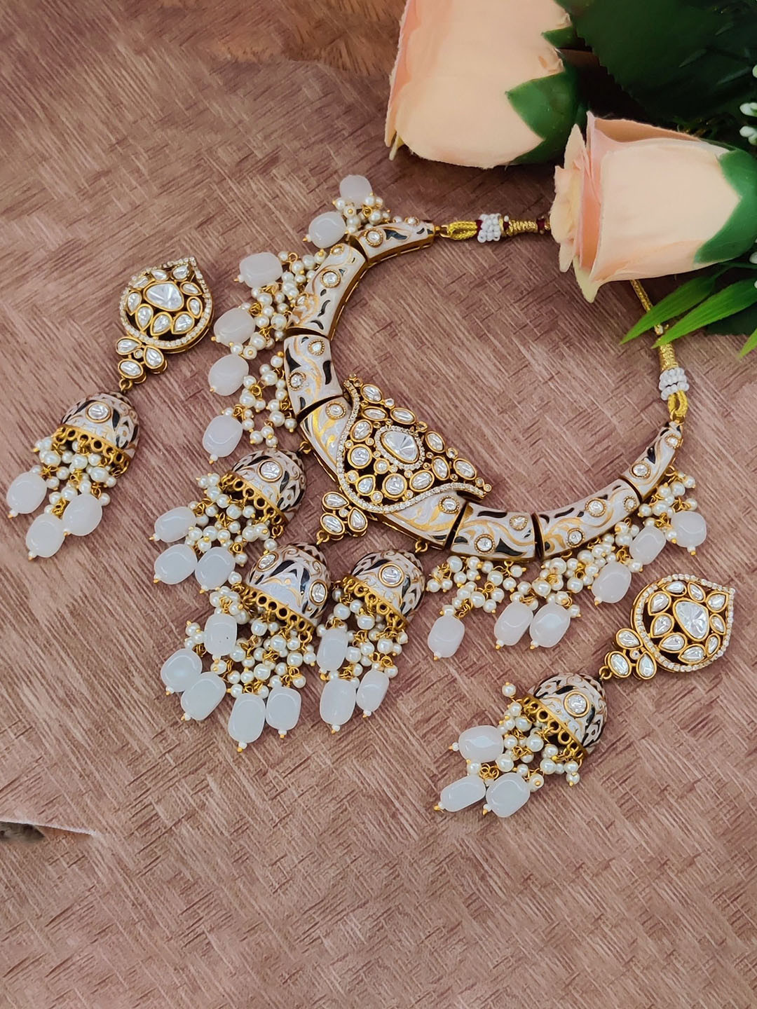 TJC Gold-Plated Artificial Stone Stuuded Jewellery Set