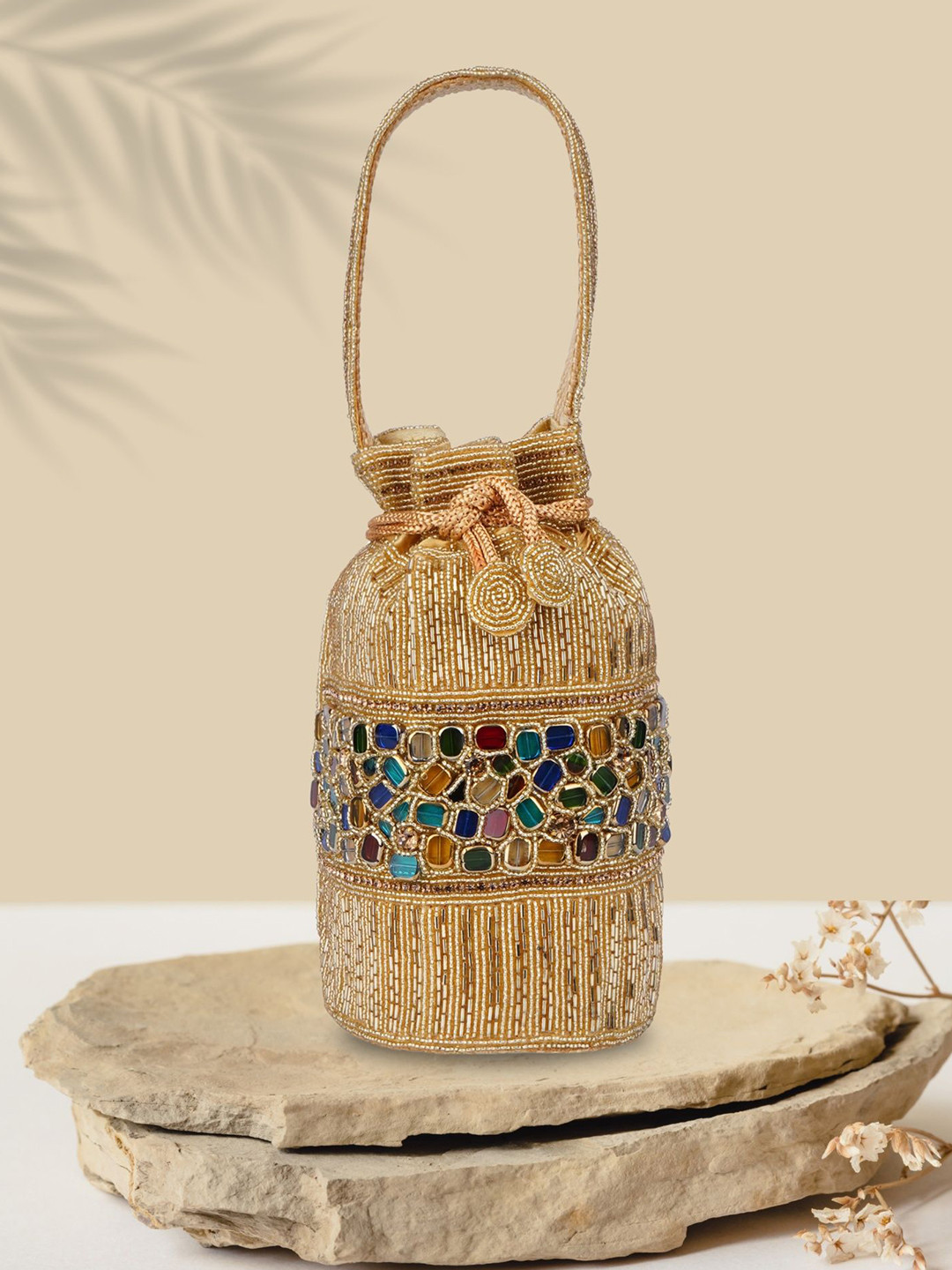 MISHA Embroidered Jute Potli Clutch