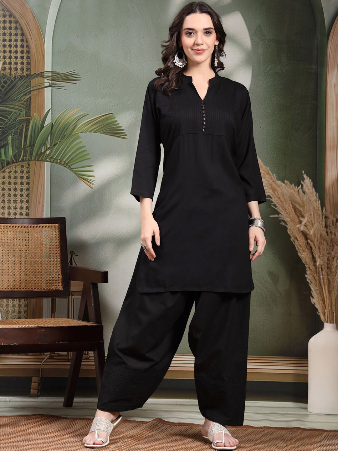 Clora Creation Yoke Design Thread Work Pure Pure Cotton Straight Kurta With Farshi Salwar