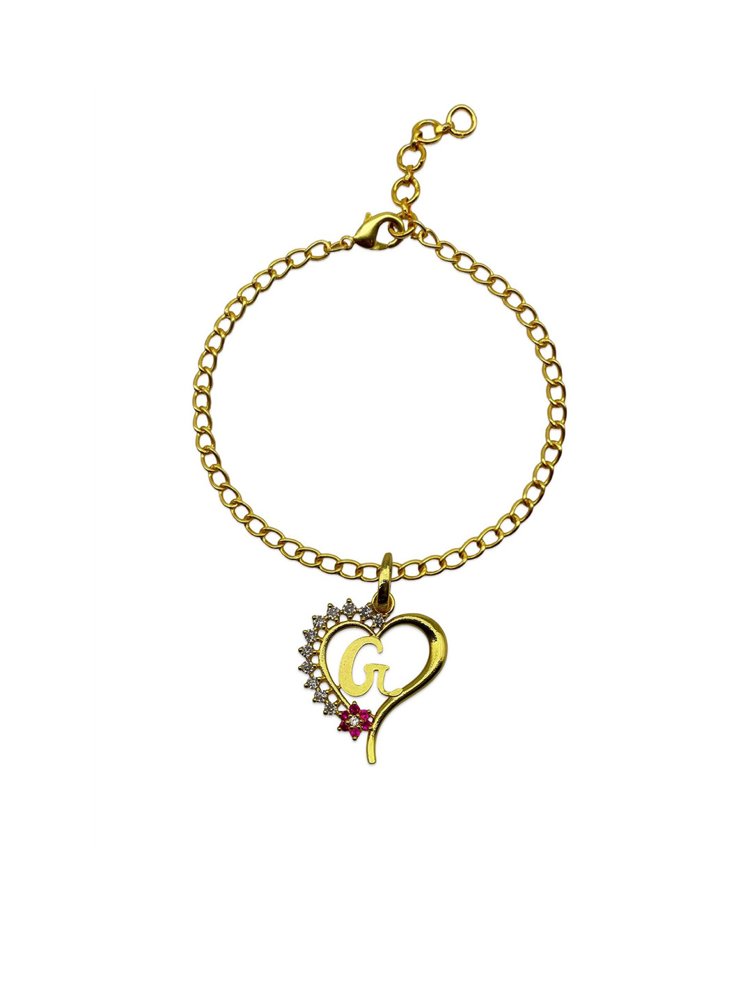 Digital Dress Room Gold-Plated Stones Studded G Letter Heart Pendent Wraparound Rakhi