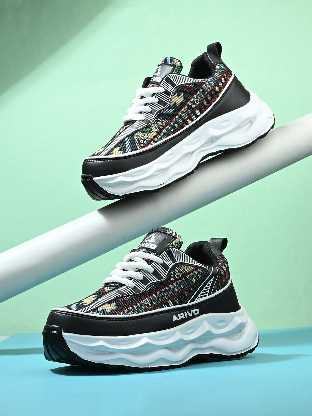 ARIVO HULK Arivo Men Woven Design Round Toe Lace Ups Chunky Sole Lightweight Sneakers