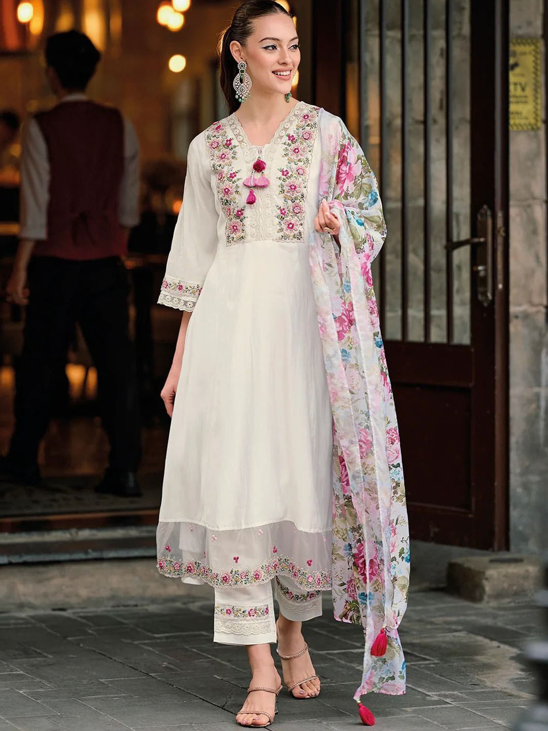 Helene Women Floral Embroidered Kurta with Trousers & Dupatta