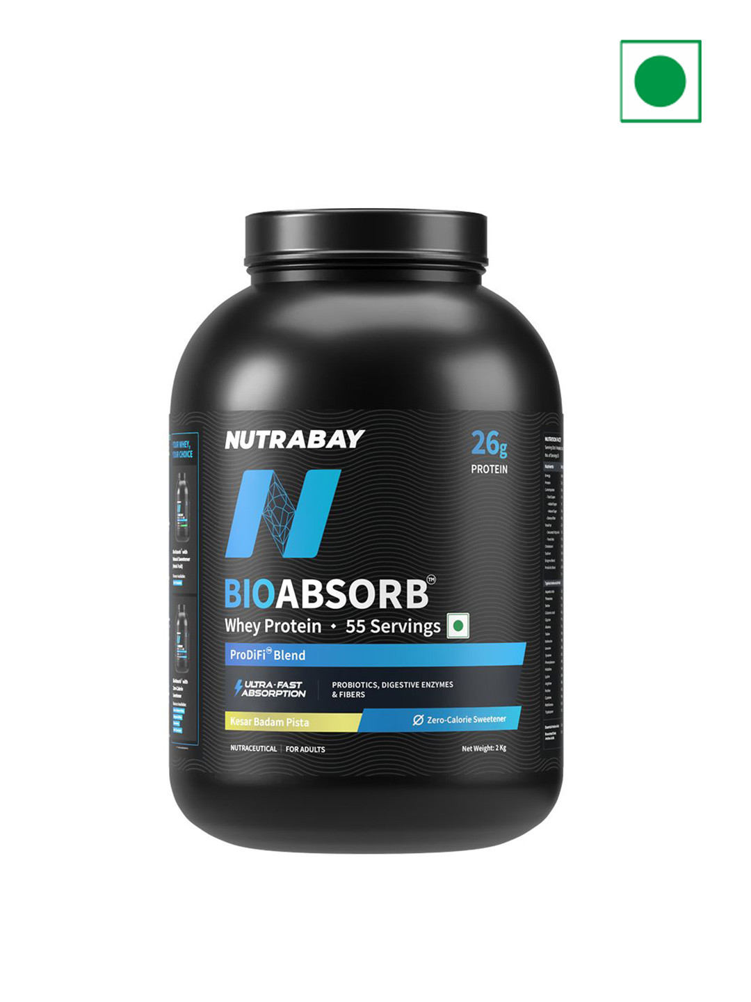 Nutrabay BioAbsorb Whey Protein - 2 Kg - Kesar Badam Pista Flavor