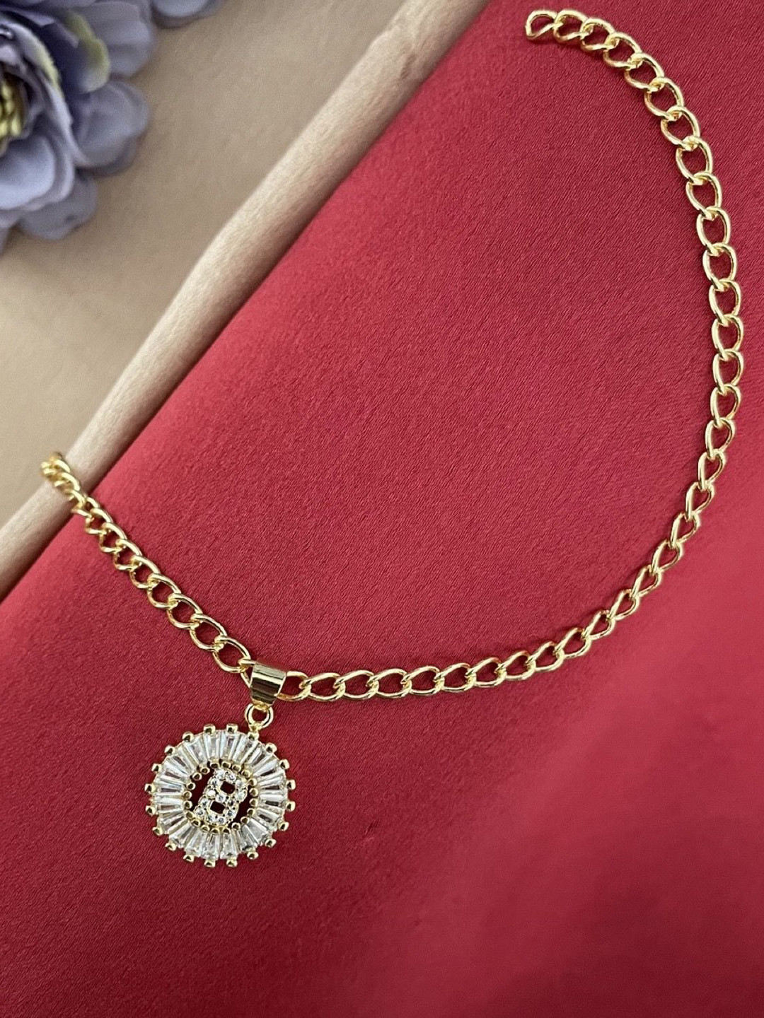 Digital Dress Room American diamond Studded B Letter Round Pendant Wraparound Rakhi