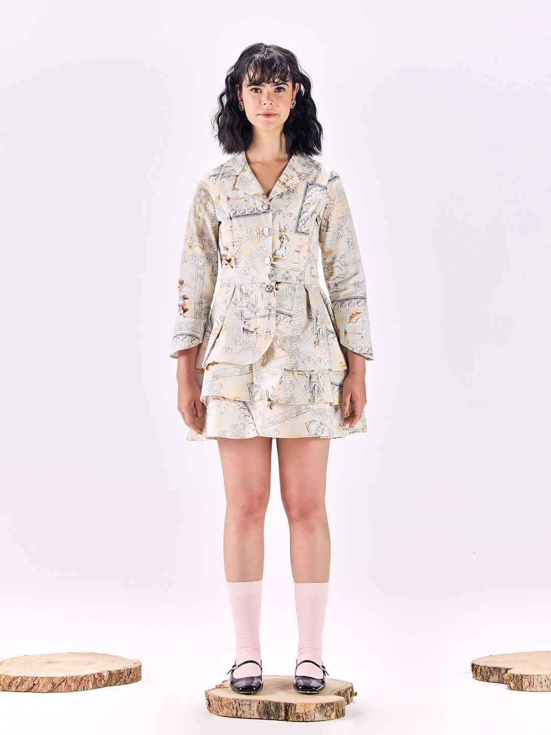 SAMMYUKK Women Button-Up Renaissance King Print Fit & Flare Short Dress