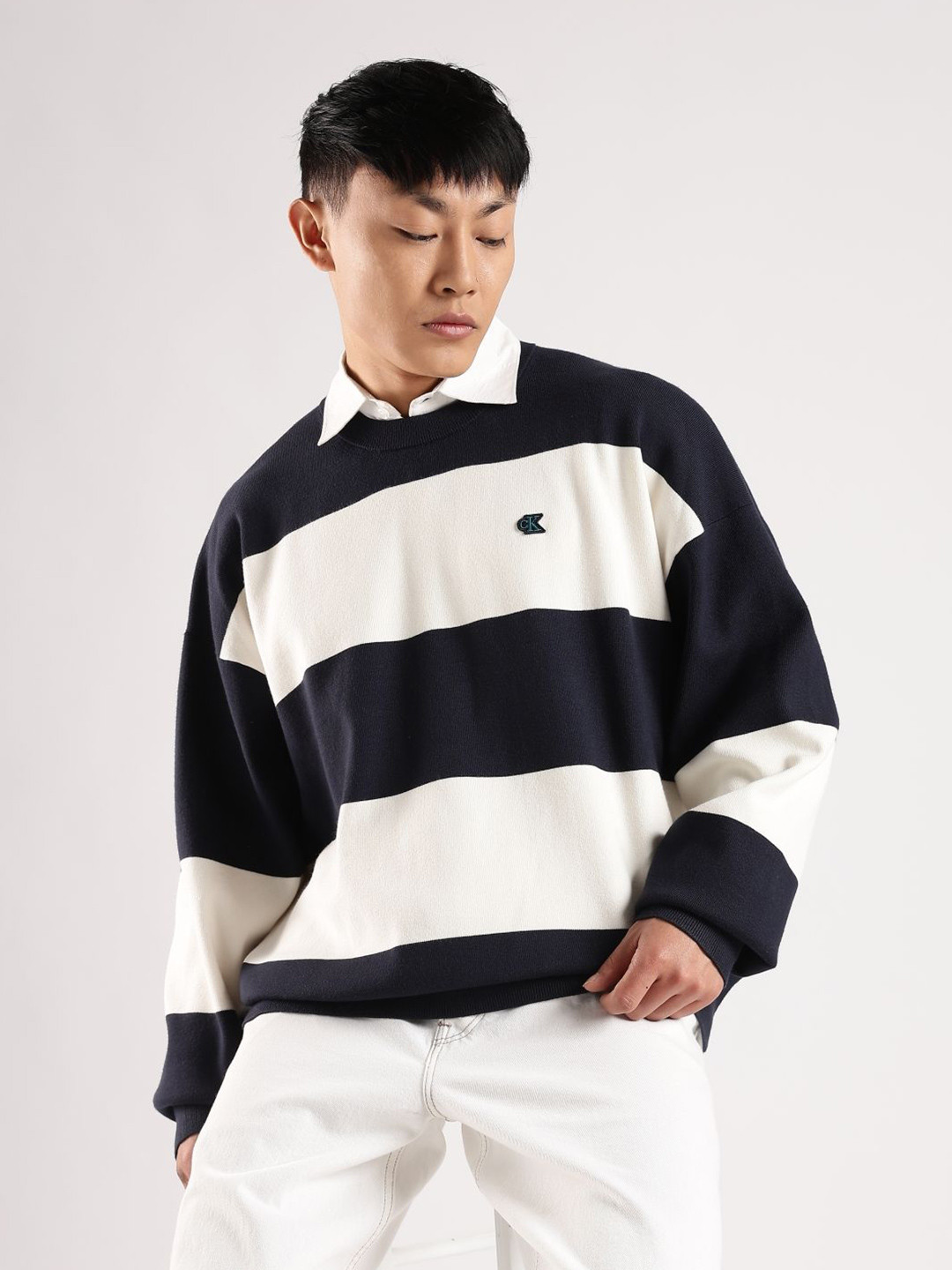 Calvin Klein Jeans Men Striped Relaxed Fit Pullover Sweater