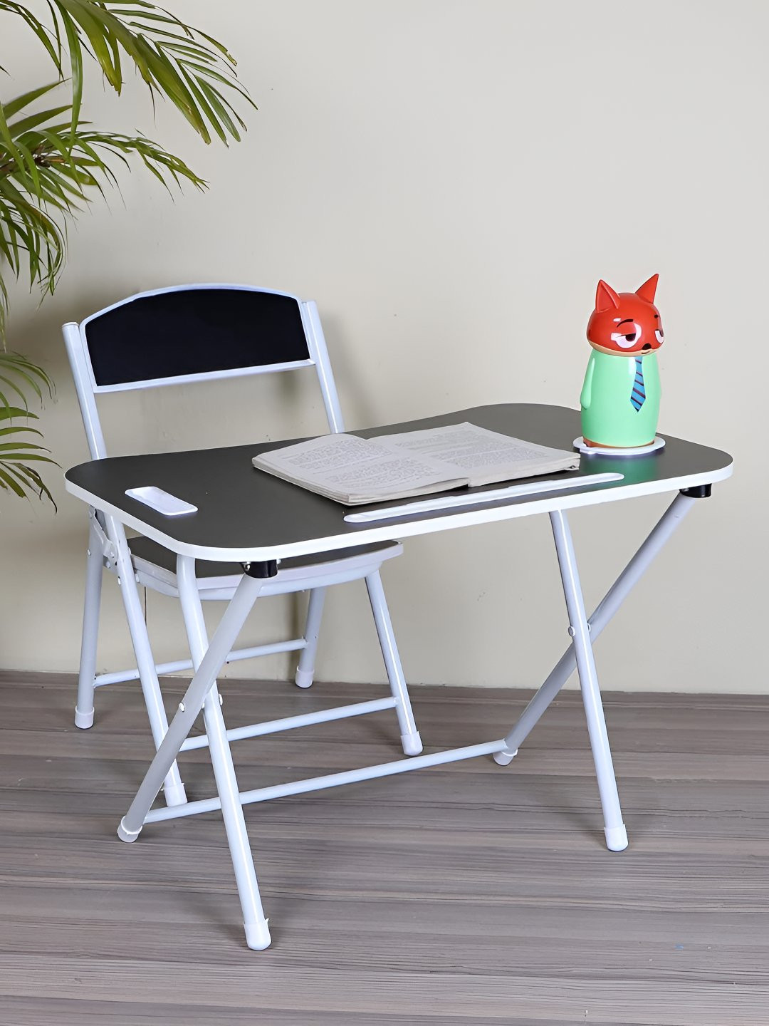 The Tickle Toe Kids Black & White Wooden & Metal Foldable Study Table