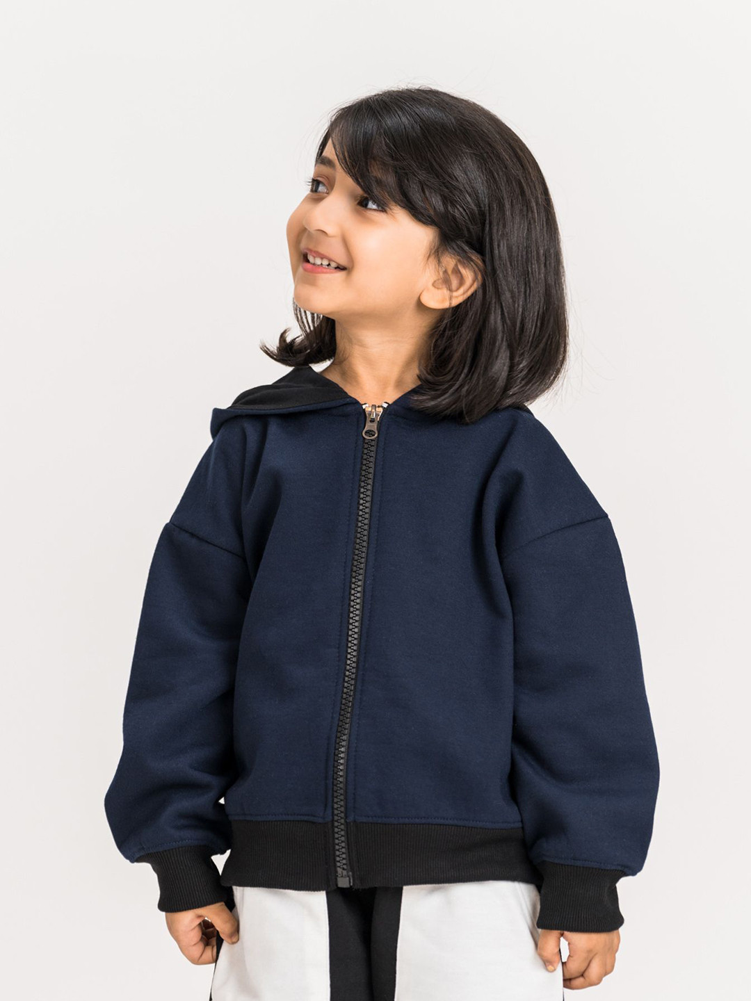 HIMMEL Kids Brand Logo Embroidered Oversized Hooded Front-Open Cotton Sweatshirts