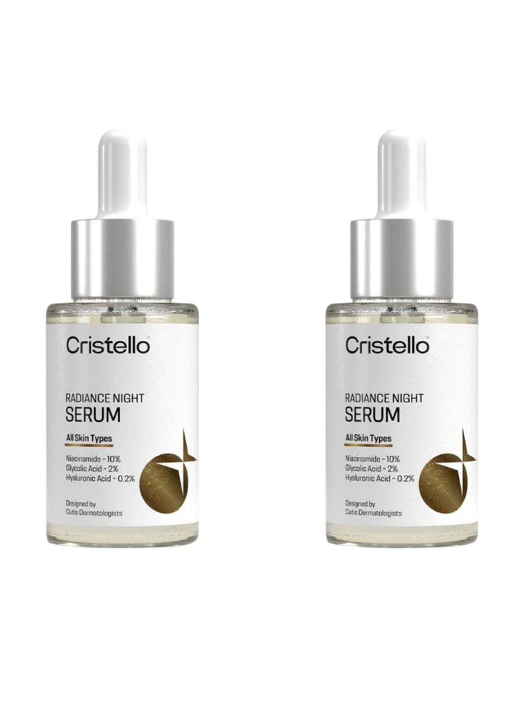 Cristello Set Of 2 Niacinamide 10% + Glycolic Acid Radiance Night Serum - 30 ml Each