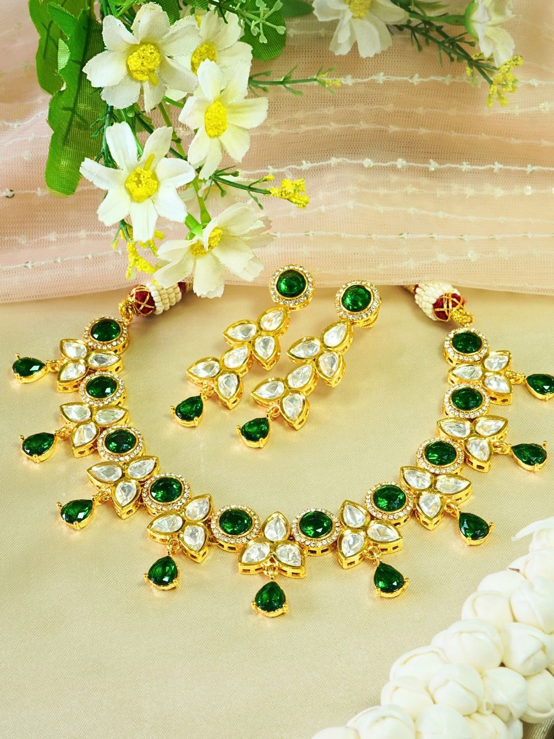 INC63 Royal Kundan & Emerald Matte Gold Necklace Set