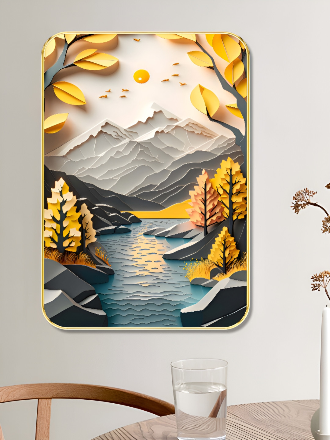 Myntra Elegant Homes Off White & Grey 1 Piece Wooden Mountain Wall Art