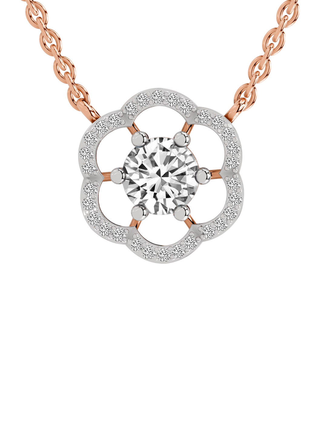 Sparkles 14K Rose Gold Lab Grown Diamond 0.95 Carat Round Shape Diamond Necklace