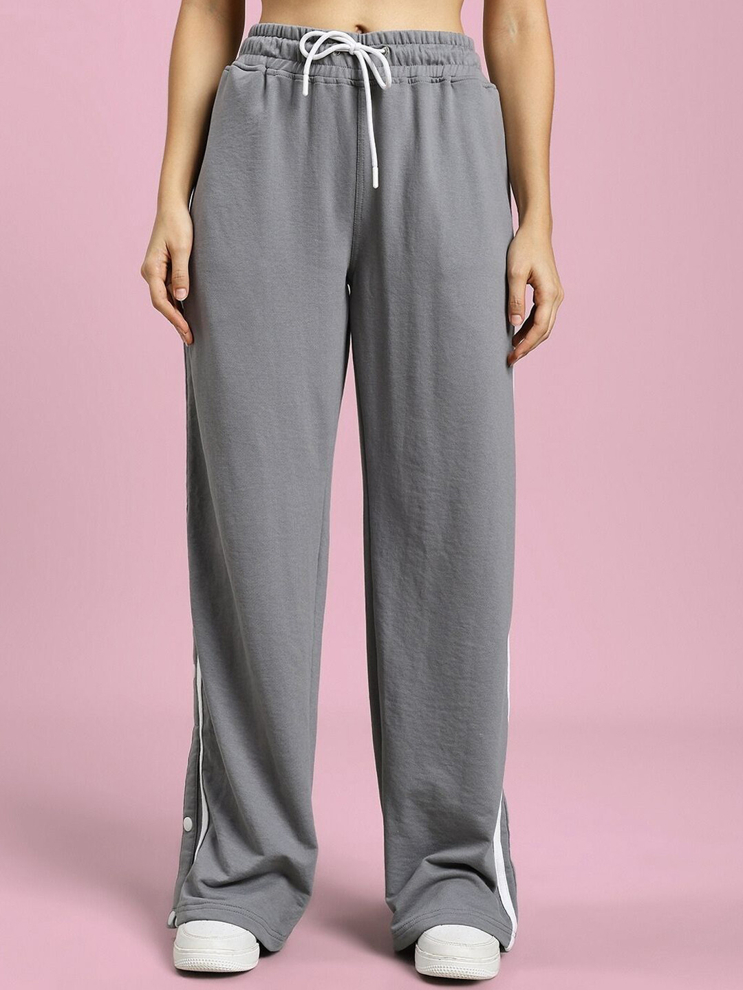 WEARDUDS Women Striped Relaxed-Fit Mid-Rise Side Slit Track Pant