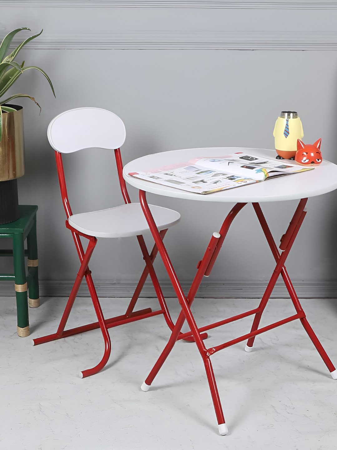 The Tickle Toe Kids Red & White Wooden & Metal Foldable Study Table