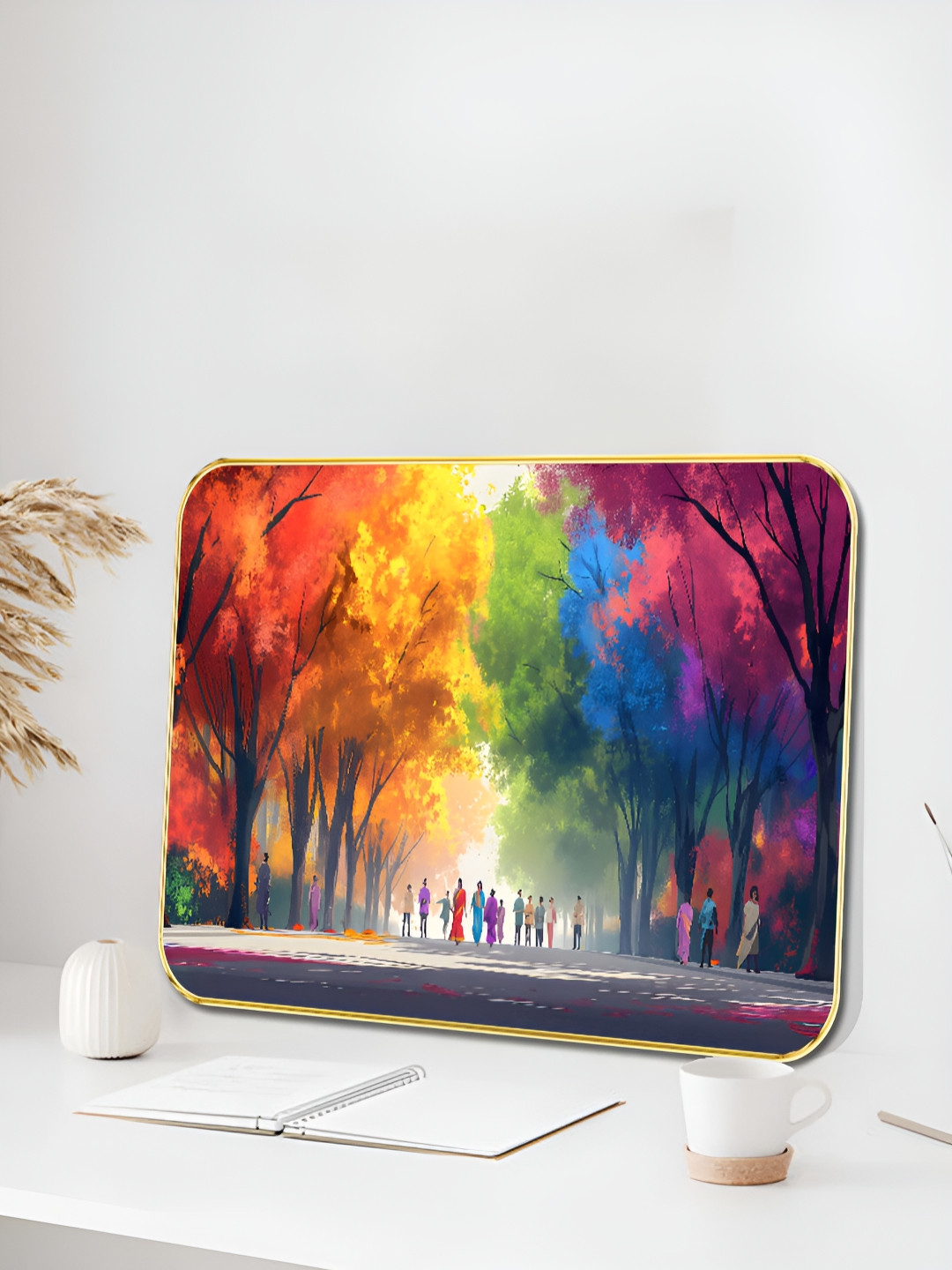 Myntra Elegant Homes Red & Yellow Colorful Indian Street Scene Wooden Wall Art