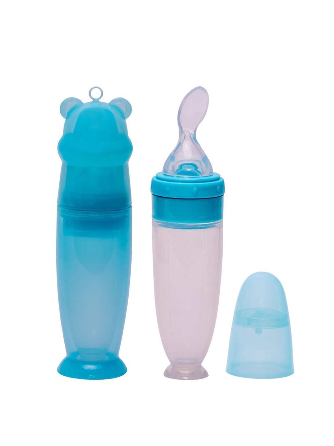 Adore Mr.Bear Baby Premium Silicon Squeeze Feeder with Cap & Storage Case- 100 ml- Blue