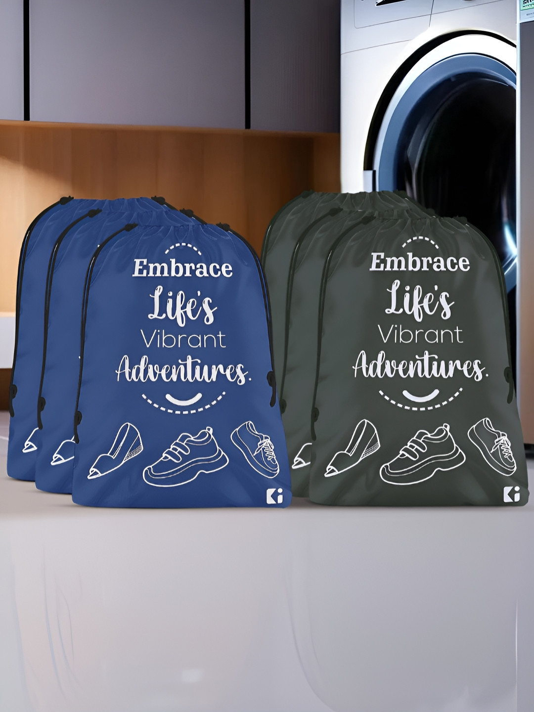 Aura Blue & Grey 6 Pieces Printed Foldable Water Resistant Multi-Utility Laundry Bags