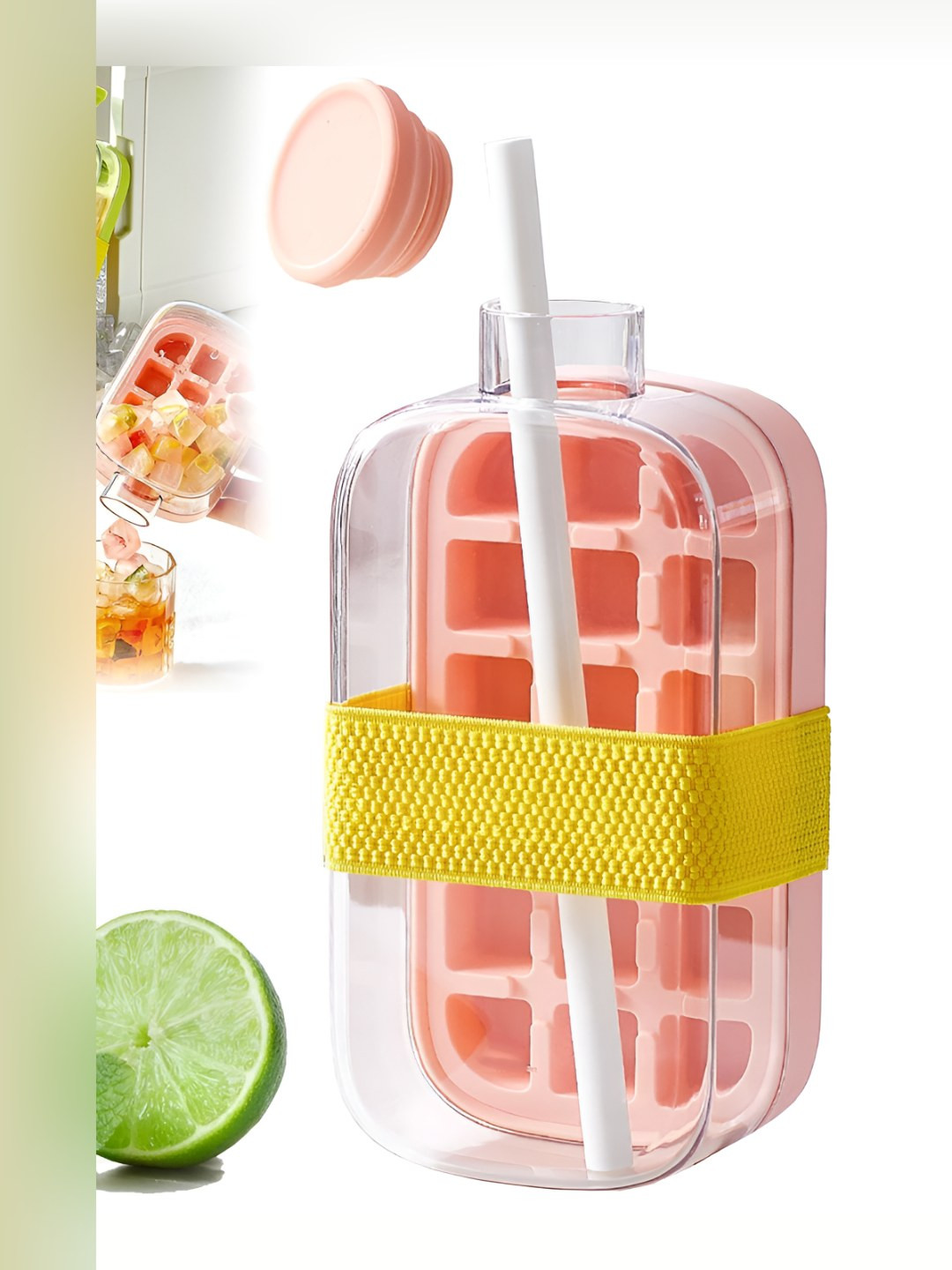 HOUSE OF QUIRK Pink & Transparent 2 In 1 Ice Moulds With Water Bottle