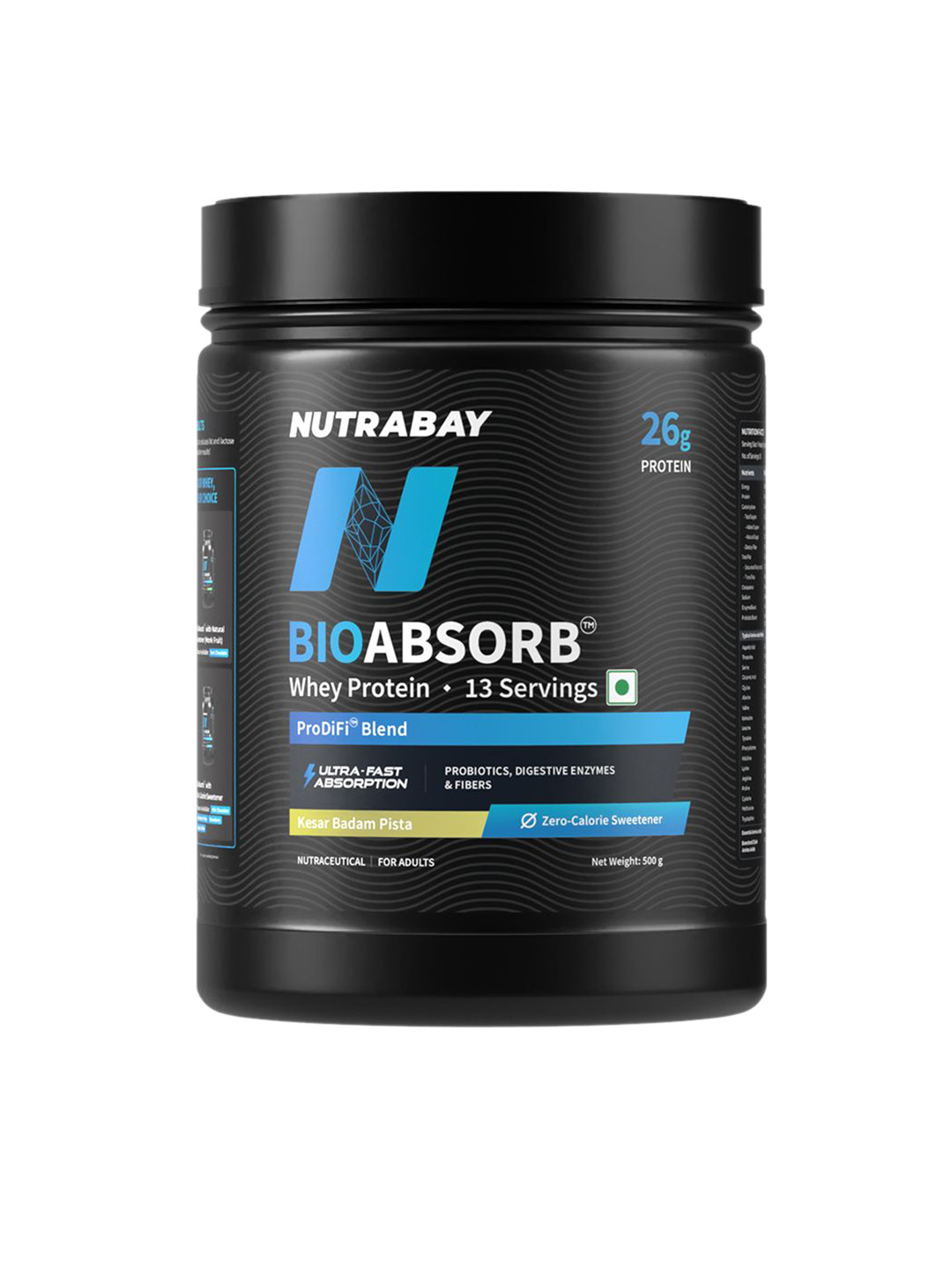 Nutrabay BioAbsorb Whey Protein - 500 g - Kesar Badam Pista Flavor