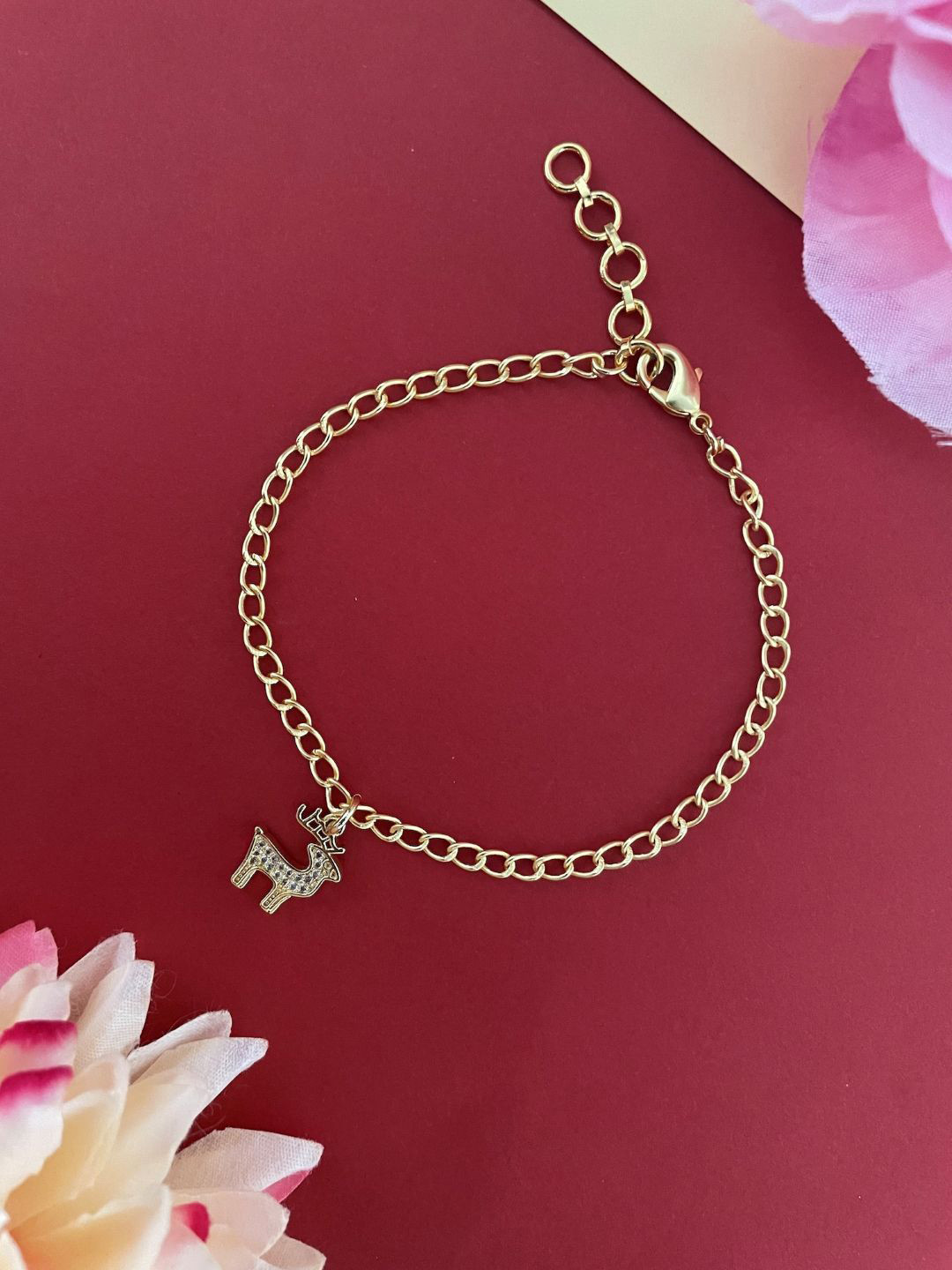 Digital Dress Room American Diamond Studded Reindeer Pendant Bracelet Lumba Rakhi