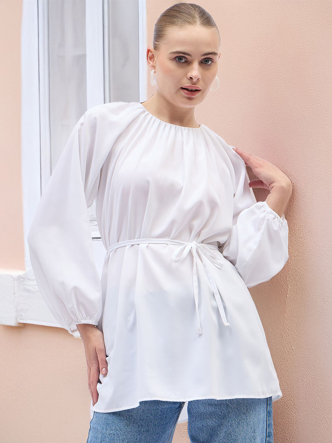 ANJIR Round Neck Tie-Ups Detail Regular Top