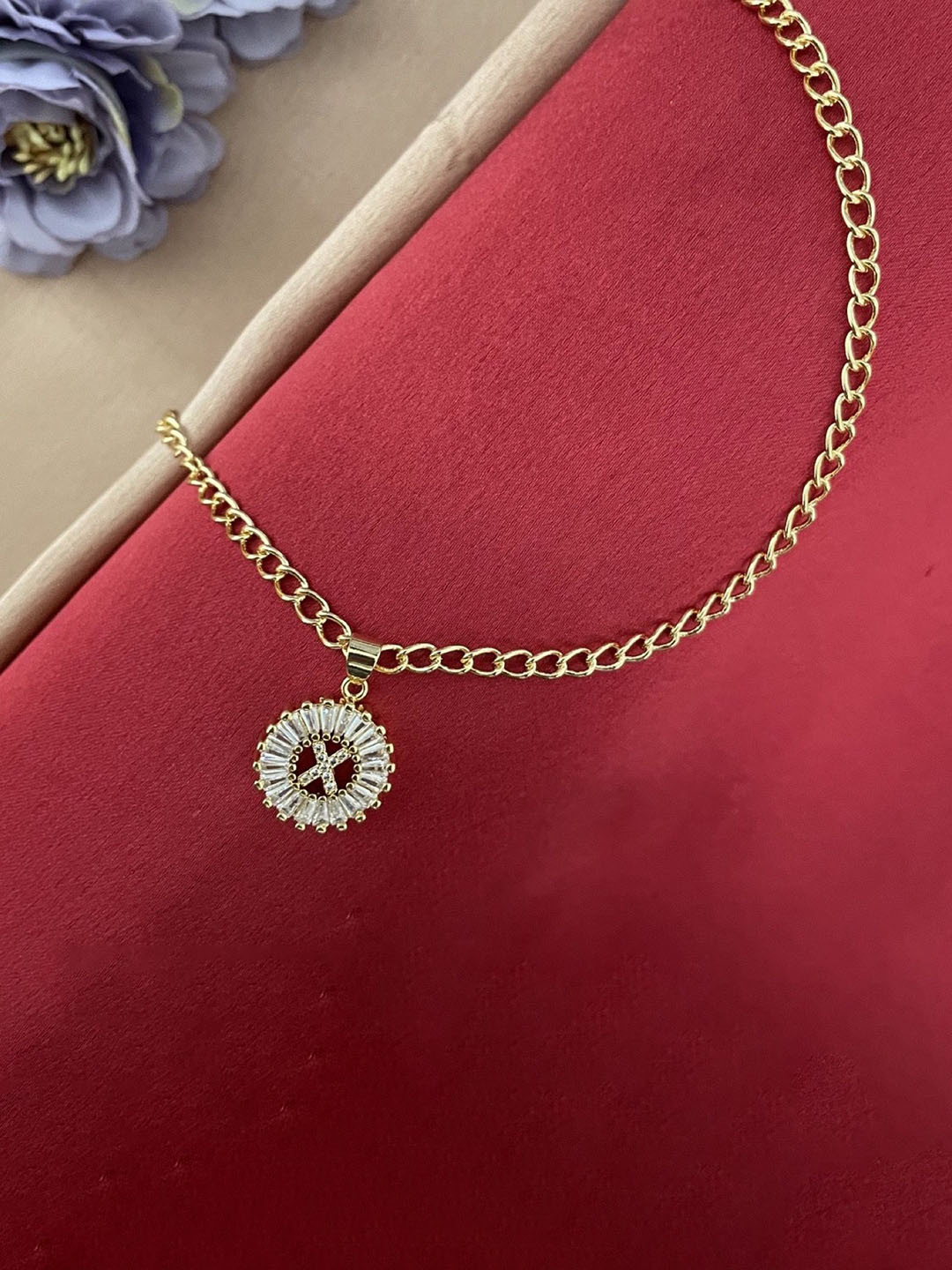 Digital Dress Room American diamond Studded X Letter Round Pendant Wraparound Rakhi