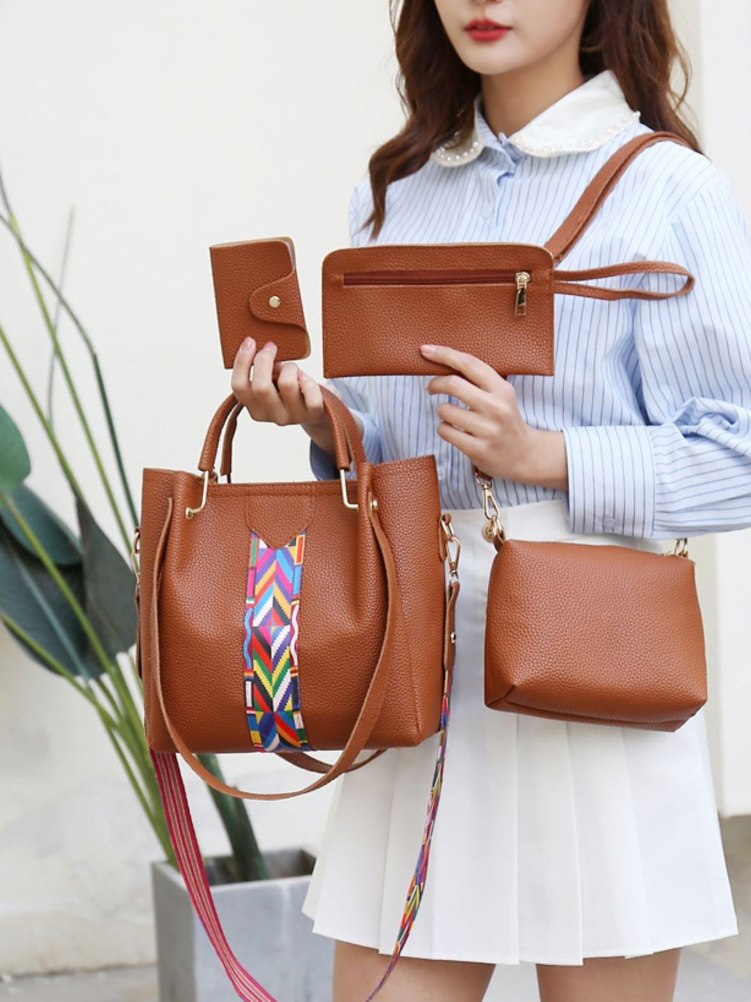 StyleCast Set Of 4 Structured Textured Printed Shoulder Bag