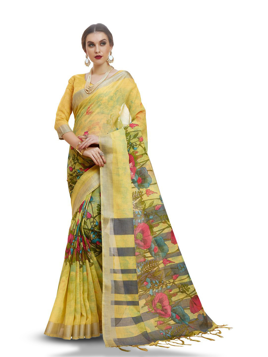 KALINI Floral Printed Manipuri Silk Saree with Blouse Piece