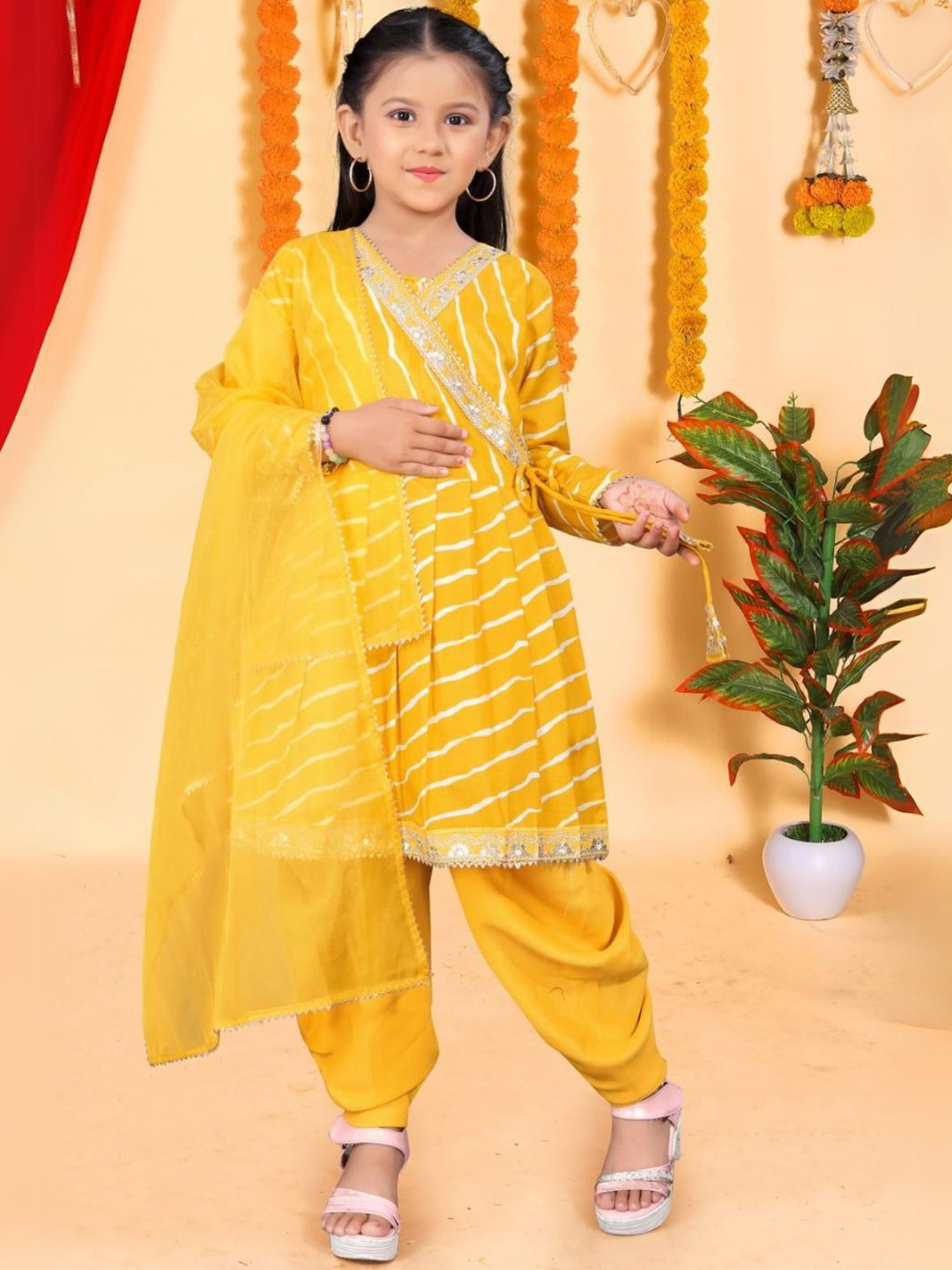 KALINI Girls Embroidered Angrakha Thread Work Kurta & Patiala With Dupatta