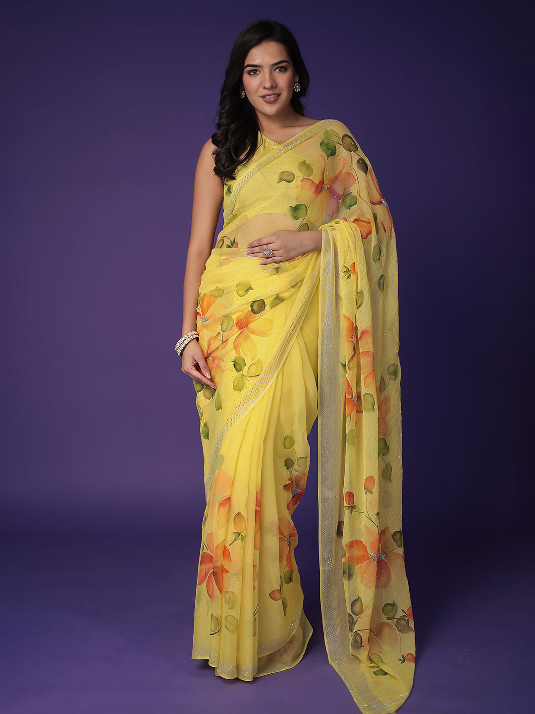 ZARI Jaipur Chiffon Sarees with Printed and Stud