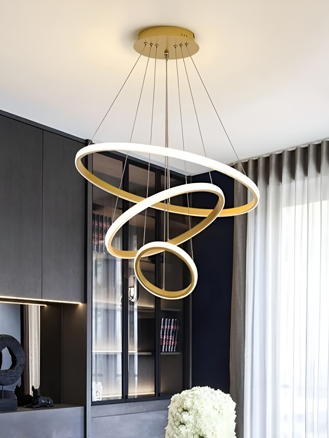 MFD HOME FURNISHING Chandeiler White & Gold-Toned Textured Abstract Shaped Ceiling Lamp