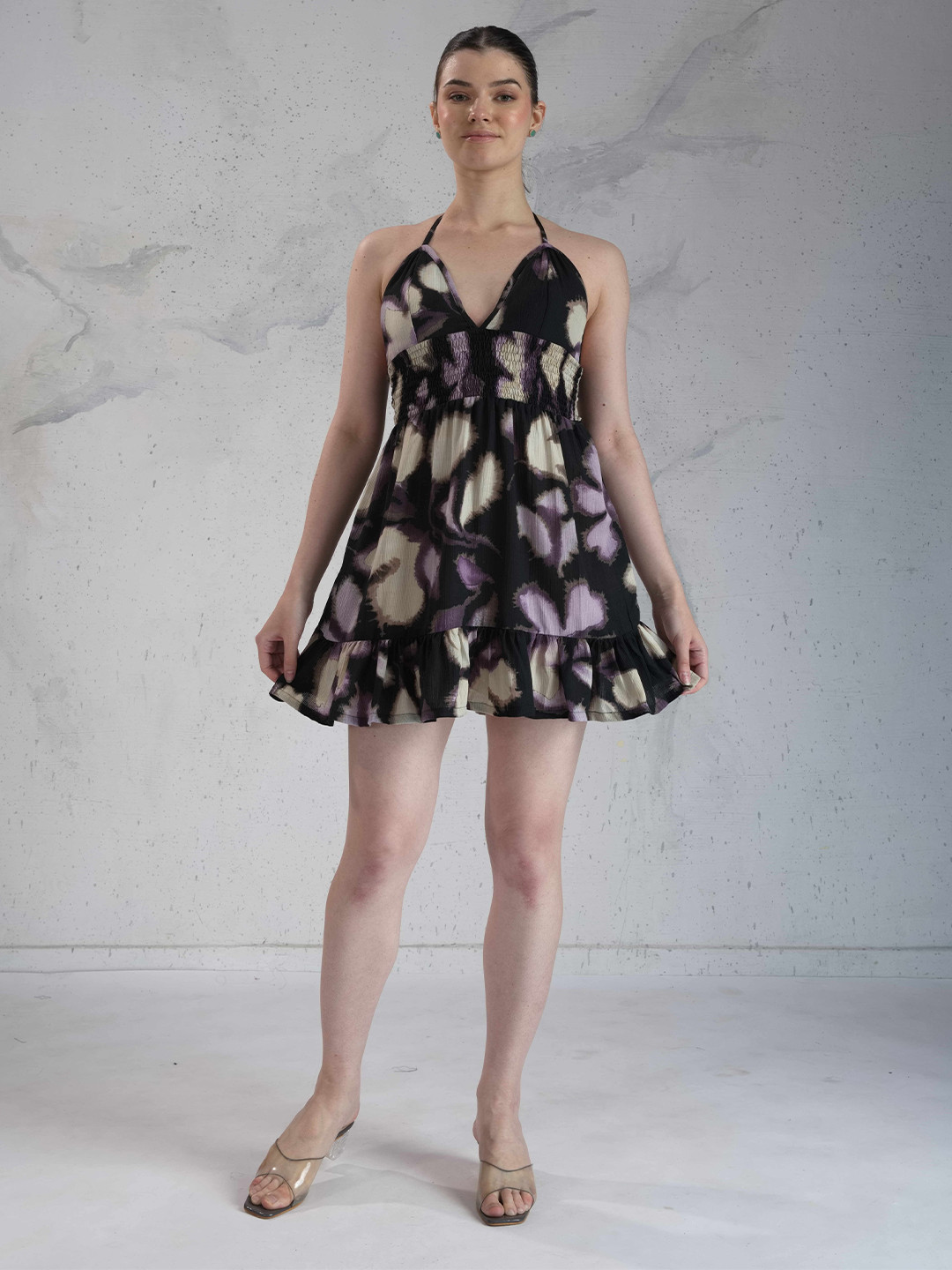 4WRD by Dressberry Women Abstract Print Halter Neck Fit & Flare Mini Dress