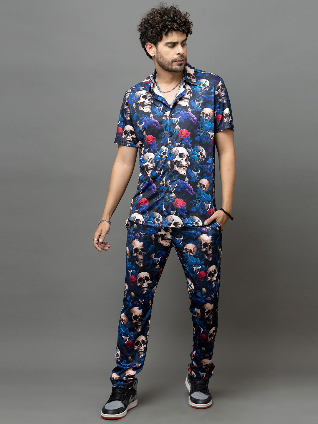 GO DEVIL Skull Printed Shirt With Trousers Co-Ords