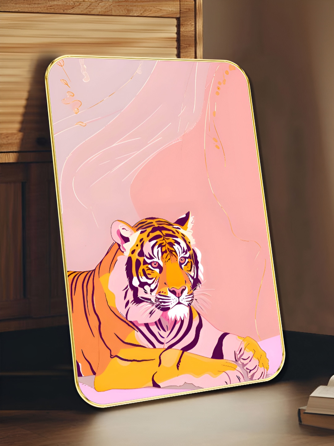 Myntra Elegant Homes Pink & Yellow 1 Piece Wooden Tiger Wall Art