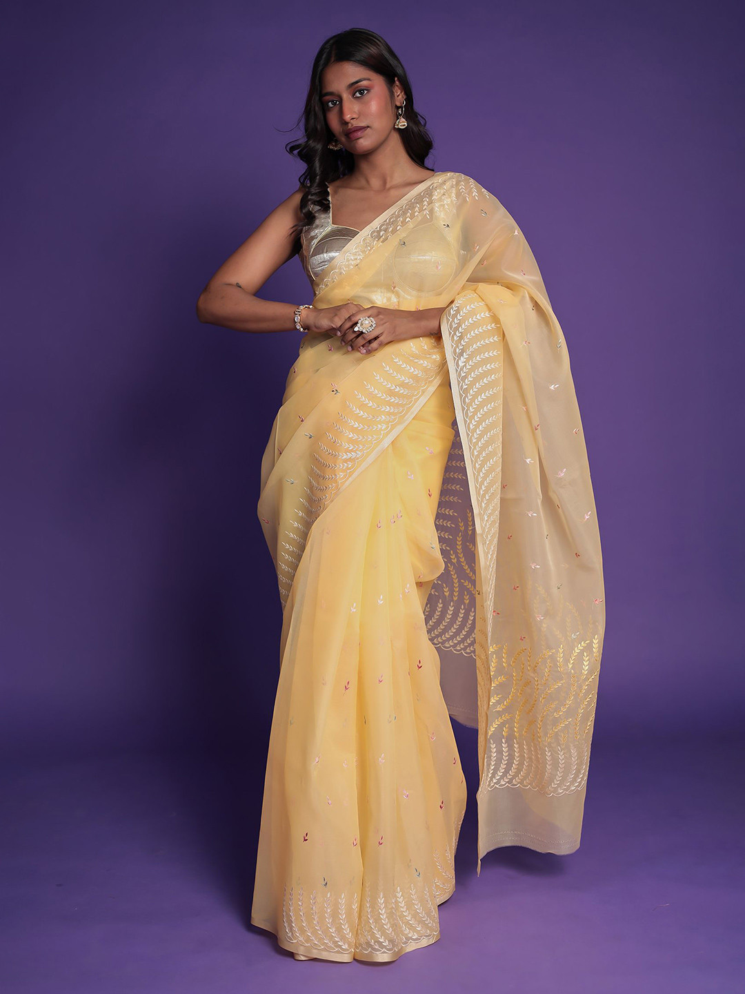 ZARI Jaipur Organza  Saree with Thread Works