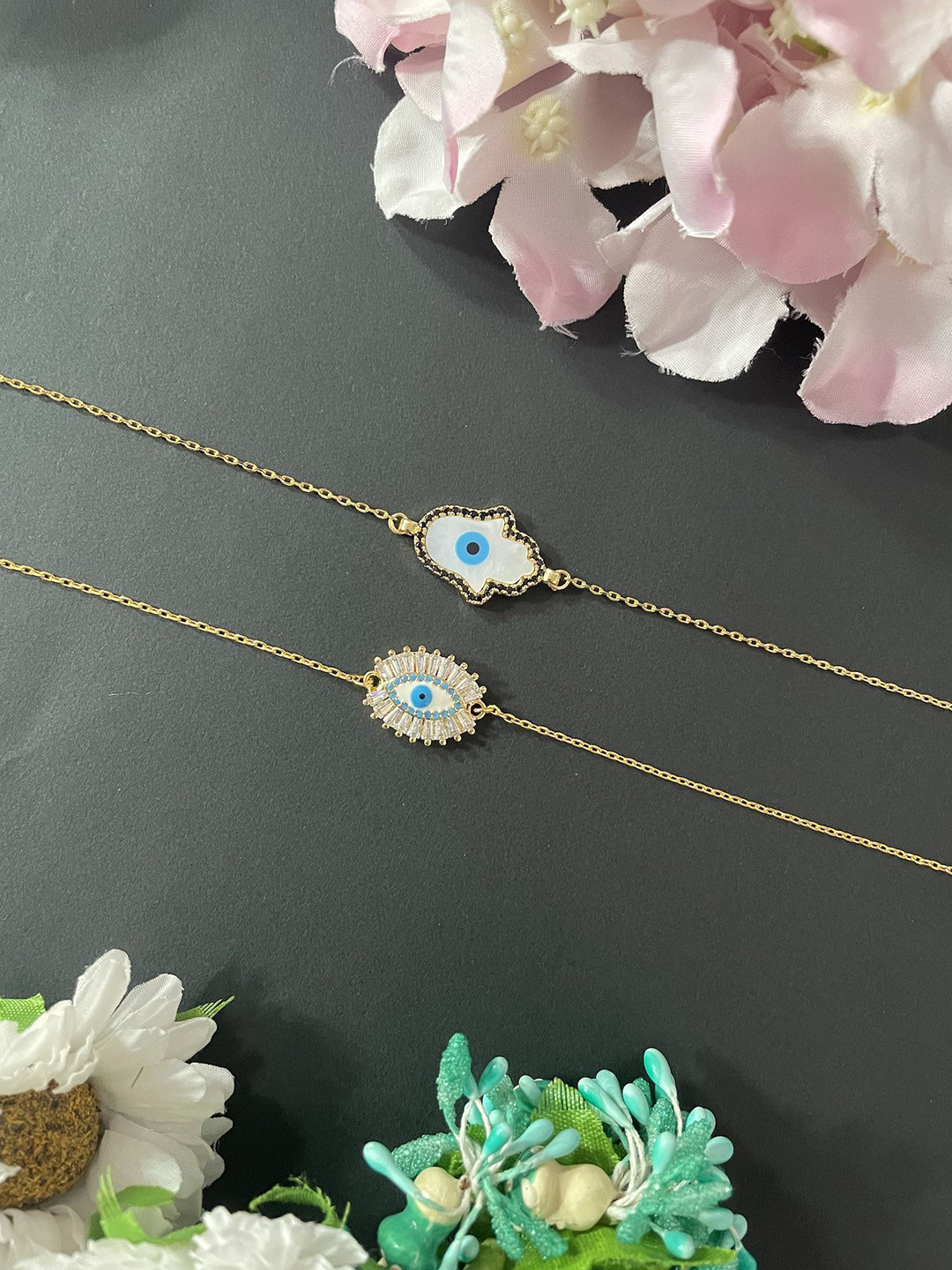 Digital Dress Room Set Of 2 American Diamond Studded Evil Eye & Hamsa Lumba Rakhis