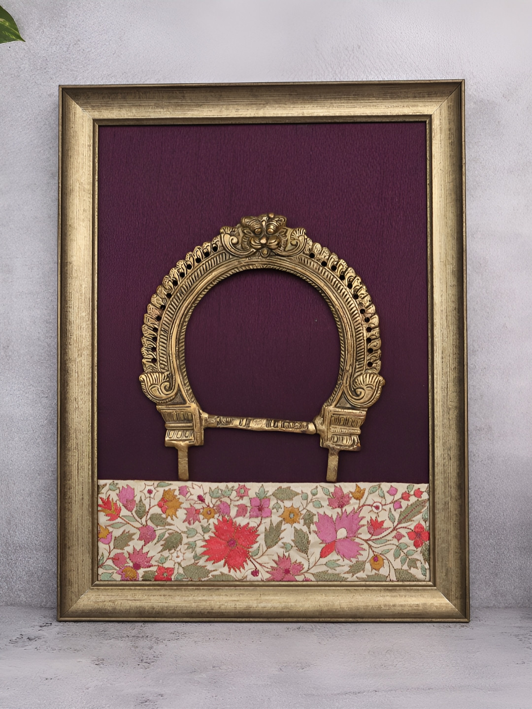 The Advitya Magenta & Gold Toned Kritimukha Prabhavali Fabric Wall Framed Painting