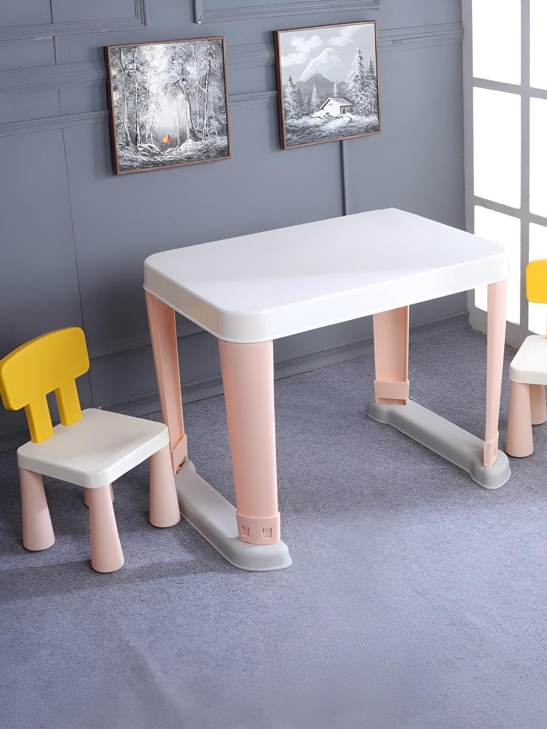 The Tickle Toe Pink & White 3 Pieces Foldable Study Tables