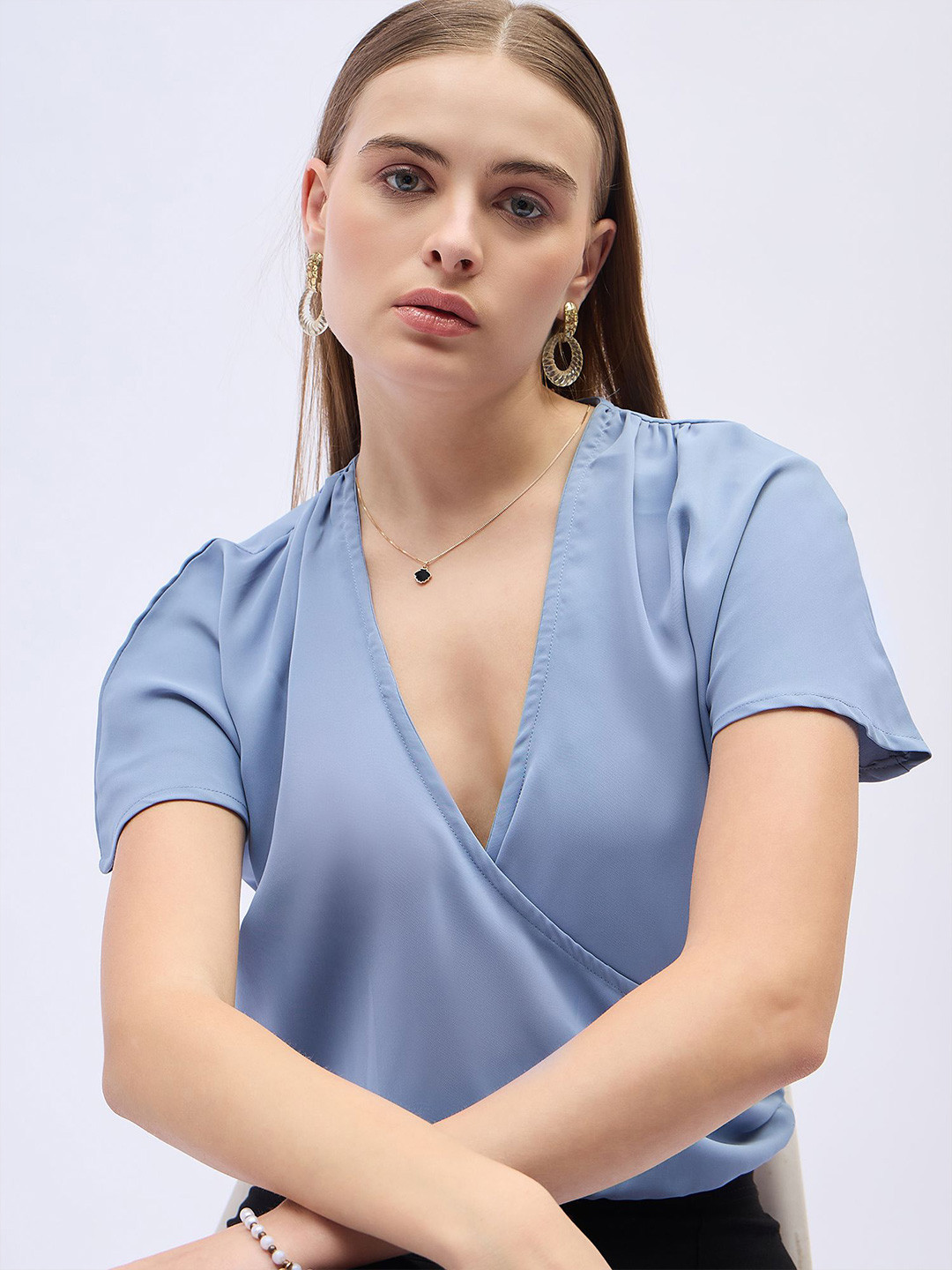 ANJIR Women Crepe Elegant western Wrap Top