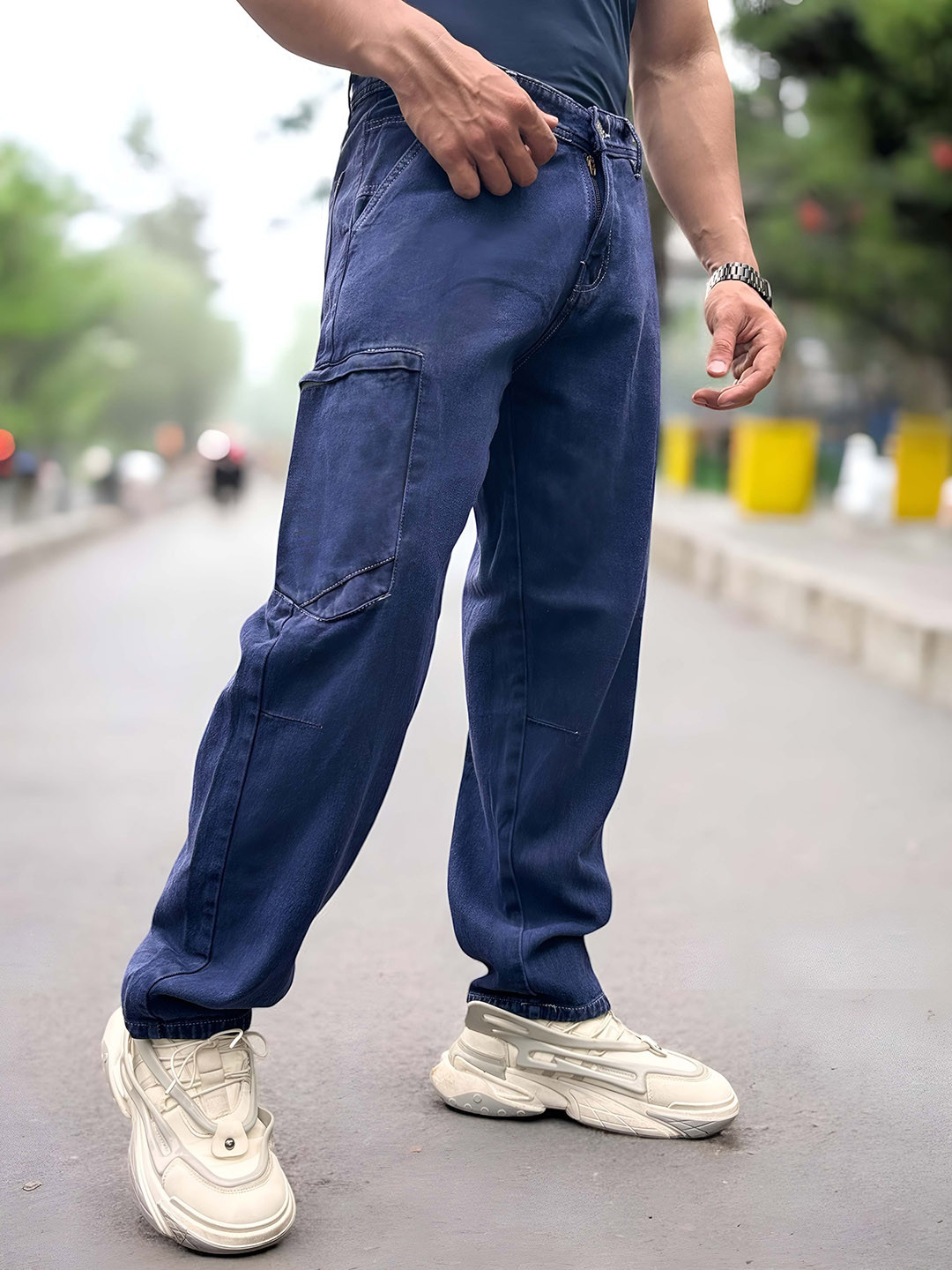 styzon Rio Men Loose Relaxed Fit Mid-Rise Cotton Cargo Jeans